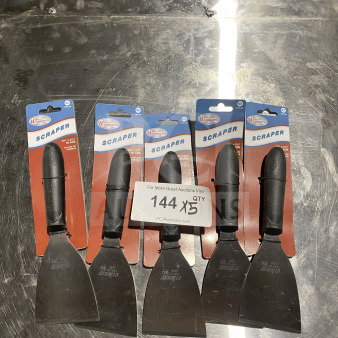 Winco TKP-40 stainless handheld scrapers, new, black slip-resistant grip, commercial use, model TKP-40, set of 5.
