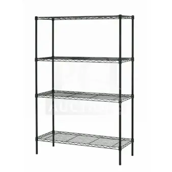 Quantum commercial shelf, carbon steel, black, 24x72", wired design, new condition. Robust storage solution.
