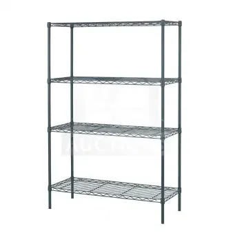 Quantum Commercial Carbon Steel Blue-Gray Wired Shelf, 24x72", new, four-tier, durable storage solution.