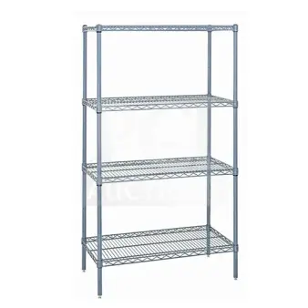 NEW Quantum commercial carbon steel 24x72" silver wired shelf, four levels, durable, ideal for storage, adjustable height.