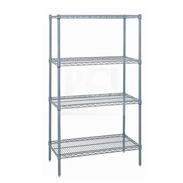NEW Quantum commercial carbon steel silver wired shelf, 24x72 inches, four-tier, durable, ideal for storage.