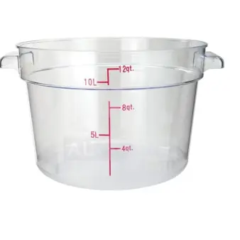 Winco 12-Quart Polycarbonate Food Storage Container, Model PTRC12, clear with red measurement markings, new condition.