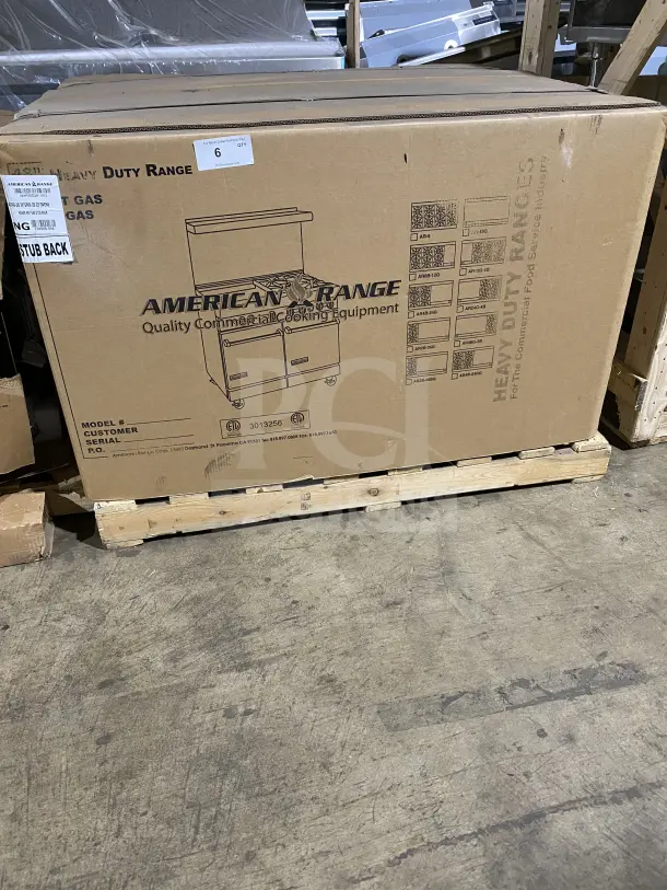 Brand new American Range HD Series AR-36G-2B gas-powered 2 burner range in original packaging.