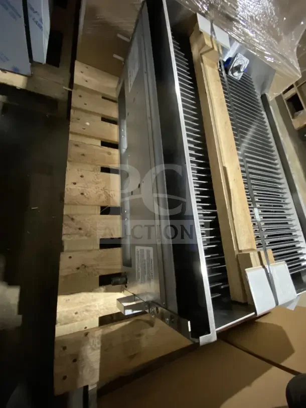 Brand new Southbend HDC36 stainless steel gas char broiler, countertop model with back and side splashes, on wooden pallet.