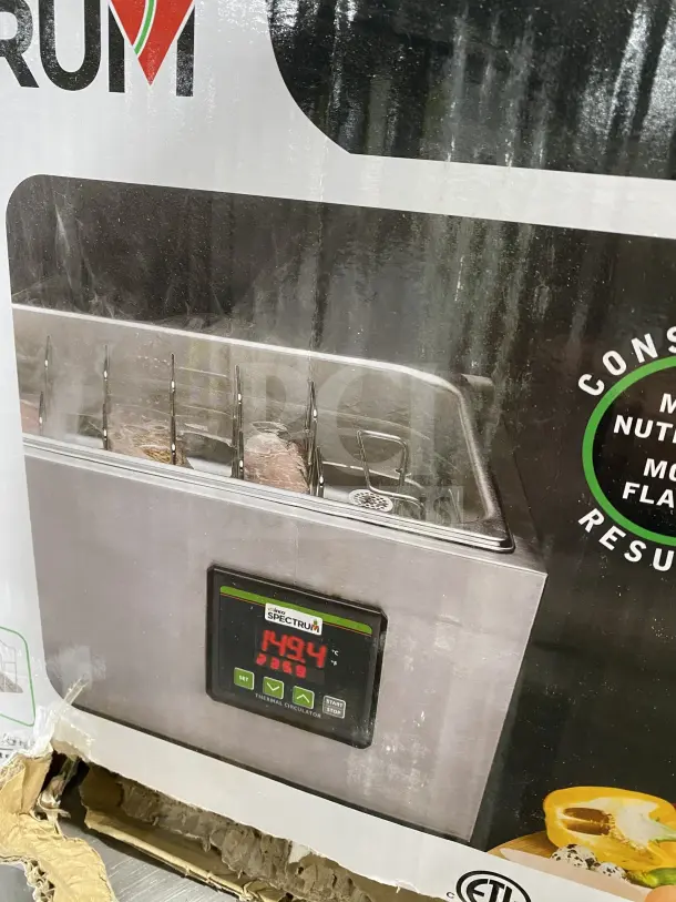 Winco Spectrum Series ESVC28 Sous Vide Cooker, stainless steel, 7.4 gal capacity, digital control panel, brand new in box.