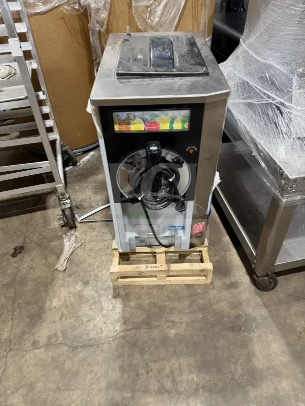 Crathco MPLED 2022 stainless steel frozen beverage machine on a pallet, new condition, model MPLED SN: 2072001731, 115V.