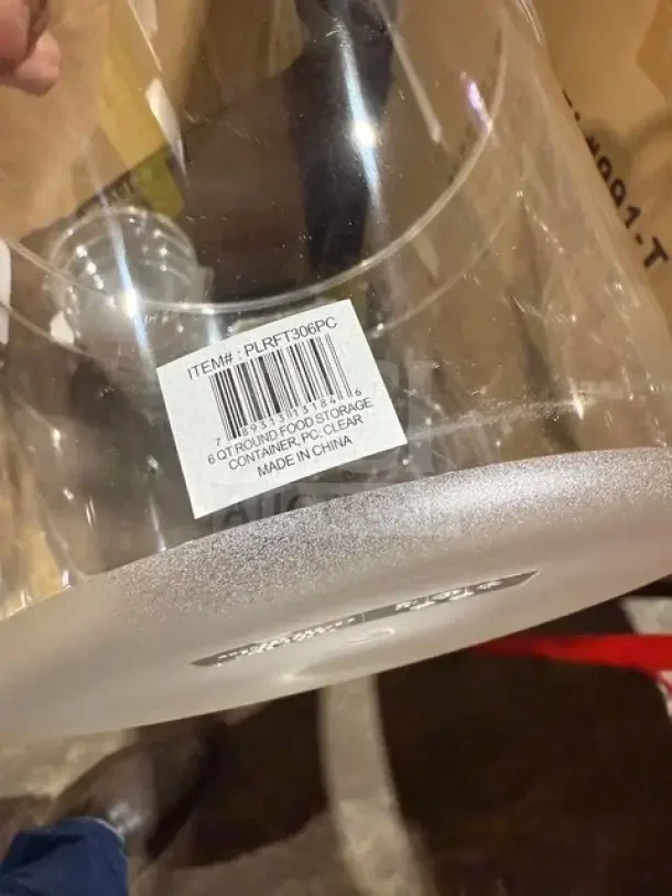 Thunder Group 6 Quart Clear Polycarbonate Food Storage Container, Model PLRFT306PC, new condition, labeled with product info.