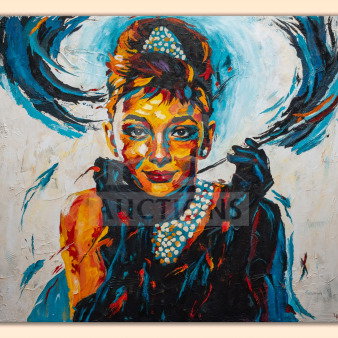 "Breakfast at Tiffany's" painting by Luke Rice, vibrant colors, with Certificate of Authenticity; auction benefits Morgan Wallen Foundation.
