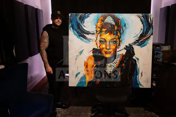 "Breakfast at Tiffany's" painting by Luke Rice, vibrant colors, includes Certificate of Authenticity and signed laminate.