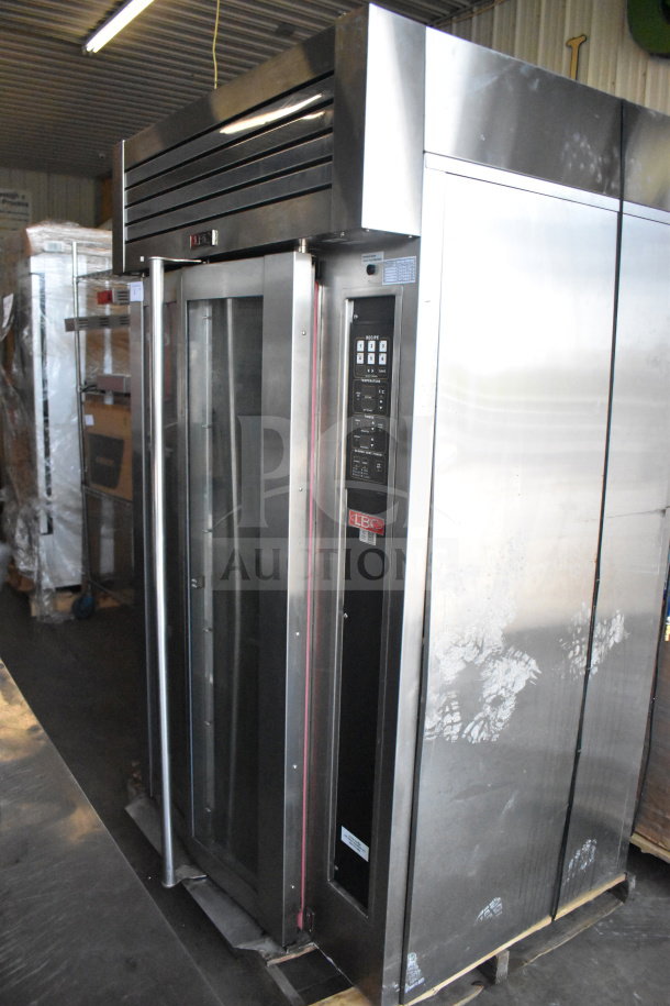 LBC LMO-MAX-G commercial rotating rack oven, 125,000 BTU, natural gas, stainless steel, visible control panel, used condition.