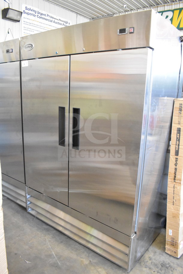 BRAND NEW KoolMore RIF-2D-SS Commercial 2 Door Reach In Freezer. Stainless steel, 115 volts, scratch and dent condition.