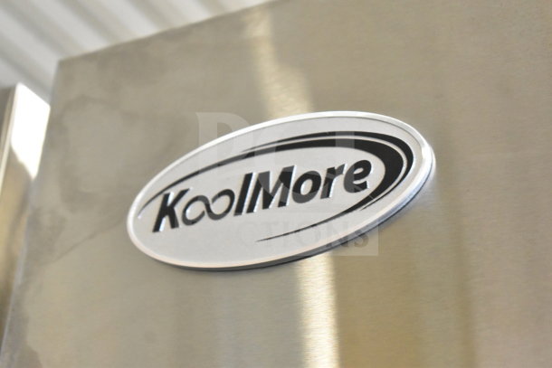 KoolMore RIF-2D-SS commercial freezer, steel exterior, KoolMore logo, brand new, 115V, 1 Phase.