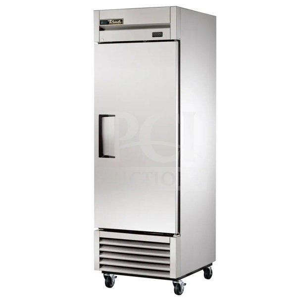 Brand new 2025 True T-23-HC commercial reach-in cooler, single door, stainless steel, 115 volts, 1 phase. Scratch and dent.