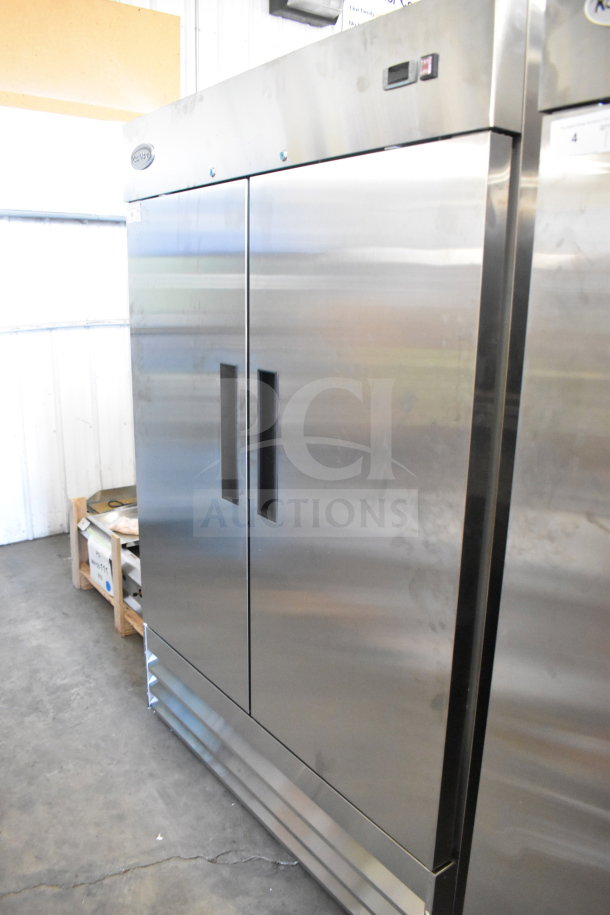BRAND NEW 2026 KoolMore RIR-2D-SS Commercial 2 Door Reach In Cooler, 115V, 1 Phase, stainless steel, scratch and dent condition.