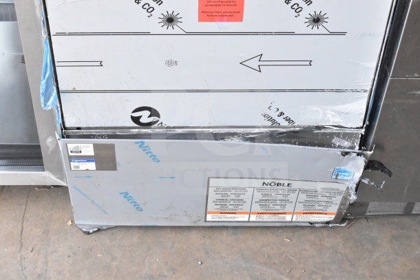 BRAND NEW 2025 Noble 495LTUC24 low-temp undercounter dishwasher, scratch and dent condition, 120V, 1 Phase, visible manufacturer labels.