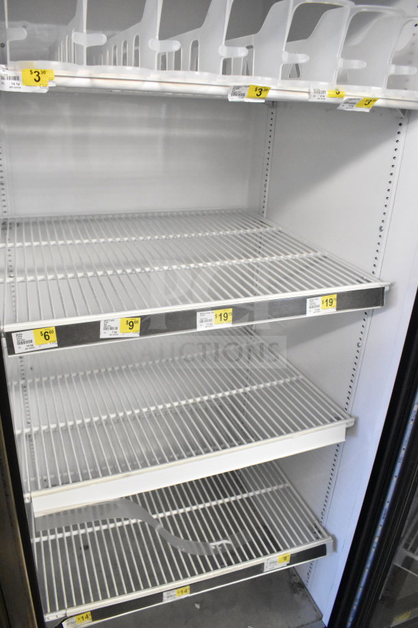 2019 True GDM-49-HC commercial reach-in cooler merchandiser, 2 doors, 115V, 1 phase, wire shelving, clean interior.