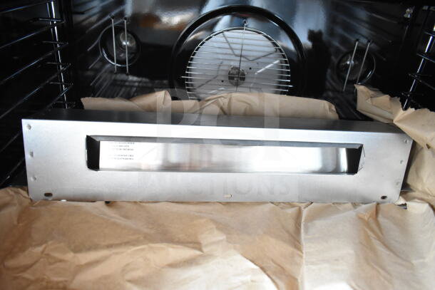 BRAND NEW 2025 Blodgett Zephaire-100-G commercial convection oven interior; features view-through doors, thermostatic controls.