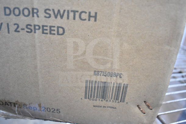 Box of Boltic 36" air curtain, model 6871509BPC, black powder coat, with plunger door switch. Scratch and dent condition. Barcoded.