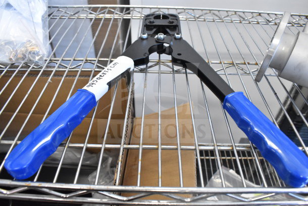 Zurn Elkay PEX 1" Copper Crimp Ring Tool, 15" handle, new condition, marked 995QCRT5CM, with blue grips.