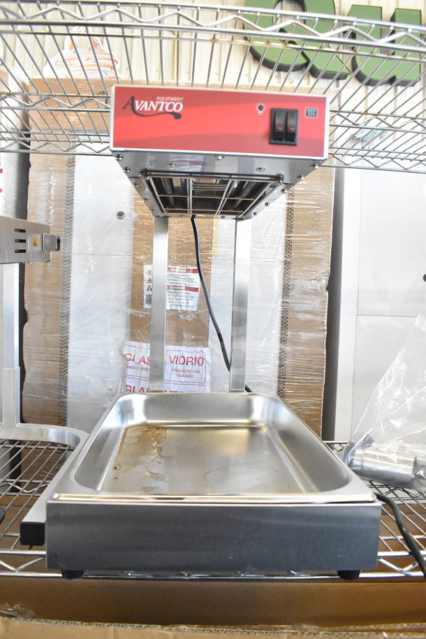 "2025 Avantco FFDS-1 infrared French fry warmer, freestanding, new with scratches and dents, 120 volts, 1 phase."