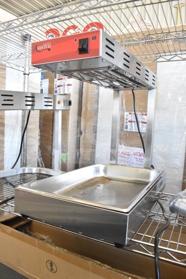 Alt text: 2025 Avantco FFDS-1 Infrared French Fry Warmer, brand new with scratches, freestanding, 120V, stainless steel.