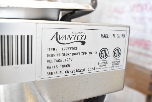 Brand new Avantco FFDS-1 infrared fry warmer, 120V, 1000W. Scratch and dent condition. Serial: CK-251023R-1654. Made in China.