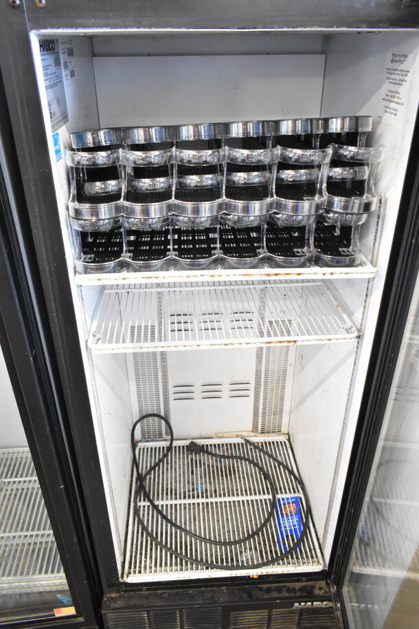 2022 Habco ESM12 commercial reach-in cooler, single door, empty shelves, 115 volts, 1 phase, visible label inside.