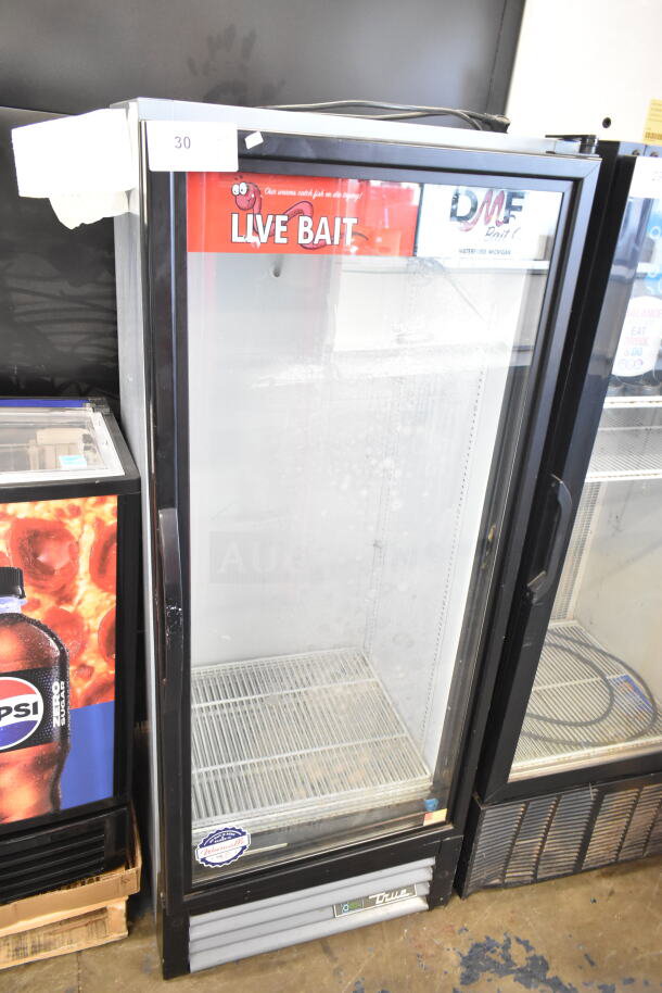 2018 True GDM-12-HC commercial cooler, single door, 115 volts, 1 phase, "Live Bait" sign, clean, gently used condition.