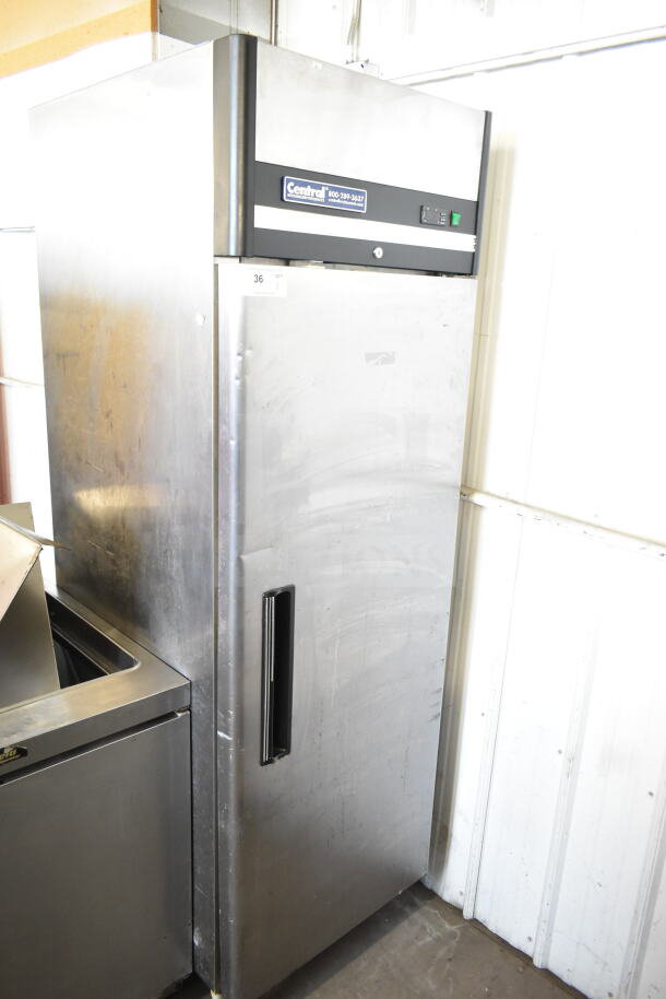 Central 69K-034 commercial single door reach-in freezer, stainless steel, 115 volts, 1 phase, good condition.