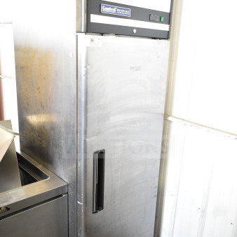 Central 69K-034 commercial single door reach-in freezer, stainless steel, 115 volts, 1 phase, good condition.