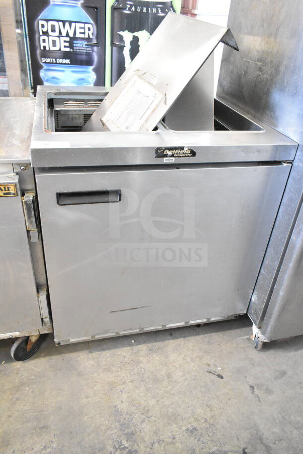 Delfield commercial sandwich salad prep table, bain marie mega top, missing bolts for lid setup, 115V, 1 phase.