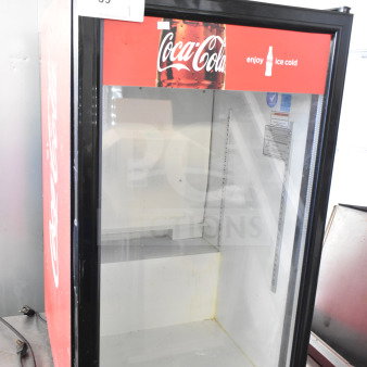 Frigoglass UR30-CC commercial mini cooler merchandiser, 115V, 1 phase, Coca-Cola branding, used condition.
