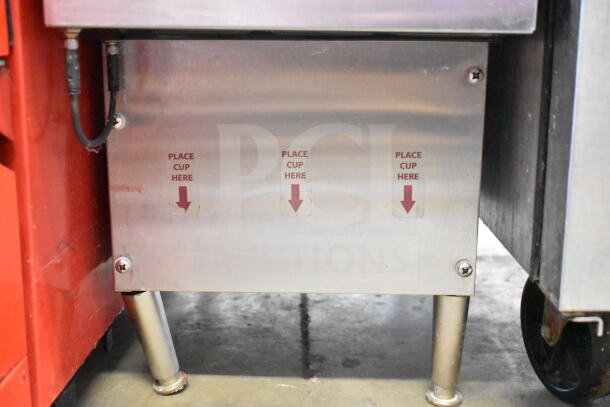 Silver King Commercial Countertop Dispenser, 115V, 1 Phase, stainless steel, "PLACE CUP HERE" markings visible, sturdy legs.