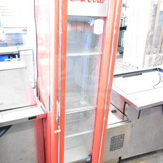 Imbera VR09 commercial cooler, single glass door, Coca-Cola branding, 115V, 1 phase, excellent condition.