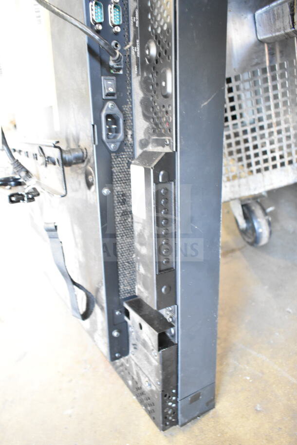 Three televisions including Samsung UN50EH5300F, NEC MultiSync P402, showing backside ports and connectors, condition fair.
