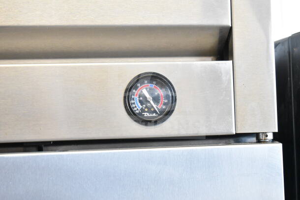 2017 True T-35 Commercial Cooler, 2 doors. Stainless steel, internal thermometer. 115V, 1 phase. Good condition.