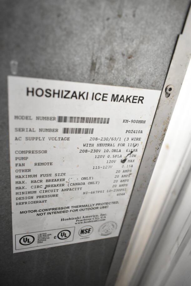 Hoshizaki KM-900MRH Commercial Ice Machine Head, 208-230V, 1 Phase, Model KM-900MRH. UL and NSF certified.