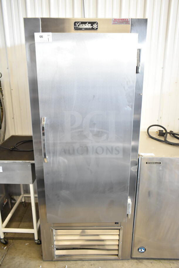 Leader FR30 S/C single door reach-in cooler, stainless steel, 115 volts, commercial use, visible brand label.
