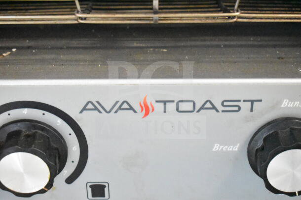 AvaToast CTA7001 commercial conveyor toaster oven, 120 volts, 1 phase, visible control knobs, and brand logo.
