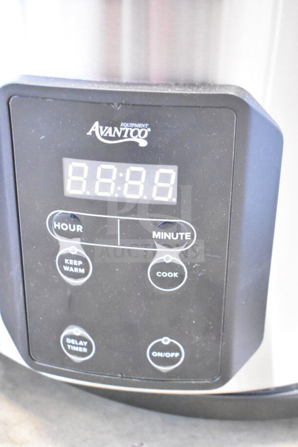 Brand new Avantco 177RCSB90 digital rice cooker, 90 cup capacity, control panel with timer, keep warm, and cook options.