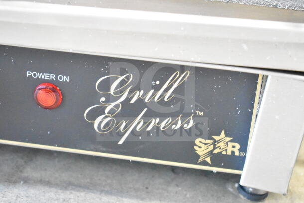 Star Commercial Countertop Panini Press, Grill Express model, 115V, 1 Phase, featuring a "Power On" indicator light.