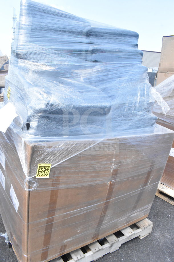 Pallet with 24 Lancaster Table & Seating 21" church chairs, silver vein finish, gray fabric, new scratch and dent, wrapped in plastic.