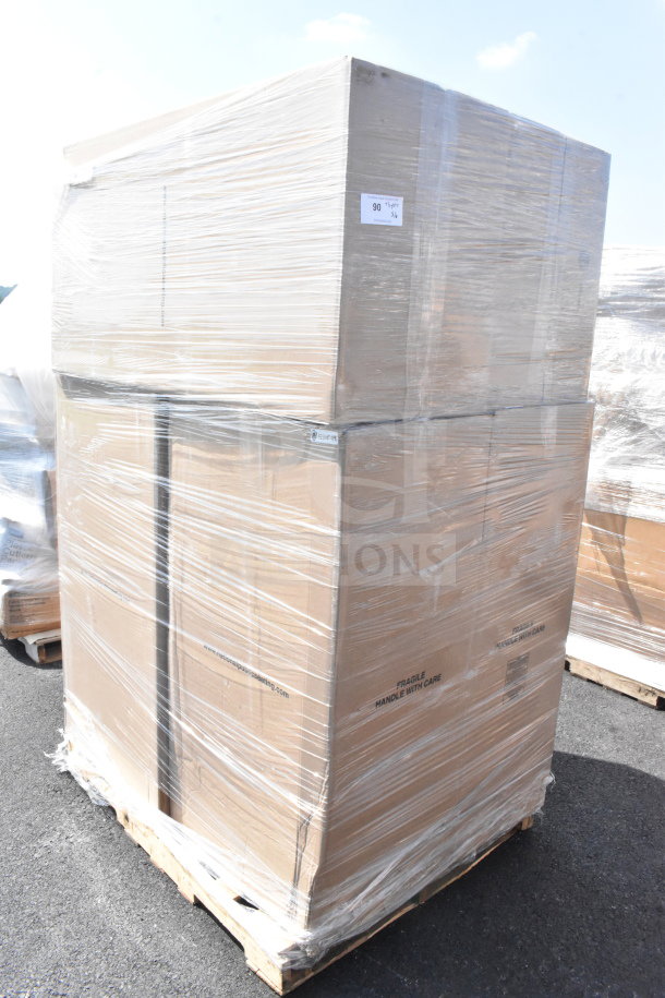 Pallet of 6 new Lancaster Table & Seating black banquet chairs with 2" padded seat, stackable, silver vein frame, in boxes.
