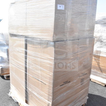 Pallet of 6 new Lancaster Table & Seating black banquet chairs with 2" padded seat, stackable, silver vein frame, in boxes.