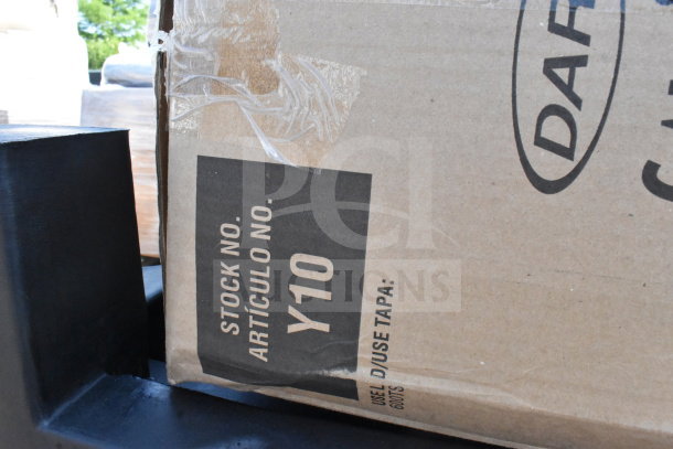 Box marked with "Stock No. Y10" label, part of 14 new scratch and dent poly dunnage racks for auction.