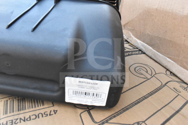 9 brand new scratch and dent items, including a replacement kettle for a popcorn machine. Label shows "Lavex 12'' Lobby Dust Pan."