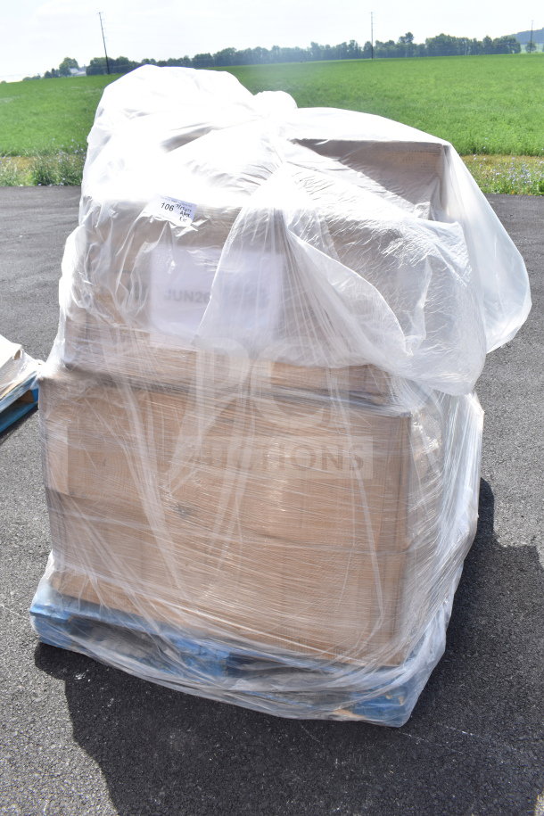 Plastic-wrapped pallet containing 15 new scratch and dent items including bus tub and beer box sliding lids, marked "JUN26-180."