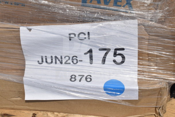 Package showing label "PCI JUN26-175" and "876" with plastic wrap. Includes folding chair and sink. Condition: New, scratch and dent.