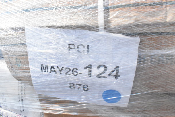 24 brand new scratch-and-dent items including lids and dome covers, labeled PCI, MAY26-124.