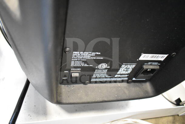 Ion Pro Glow Ultra speaker back panel with power switch, QR code, and labels. Good condition. Part of 5 item display set.
